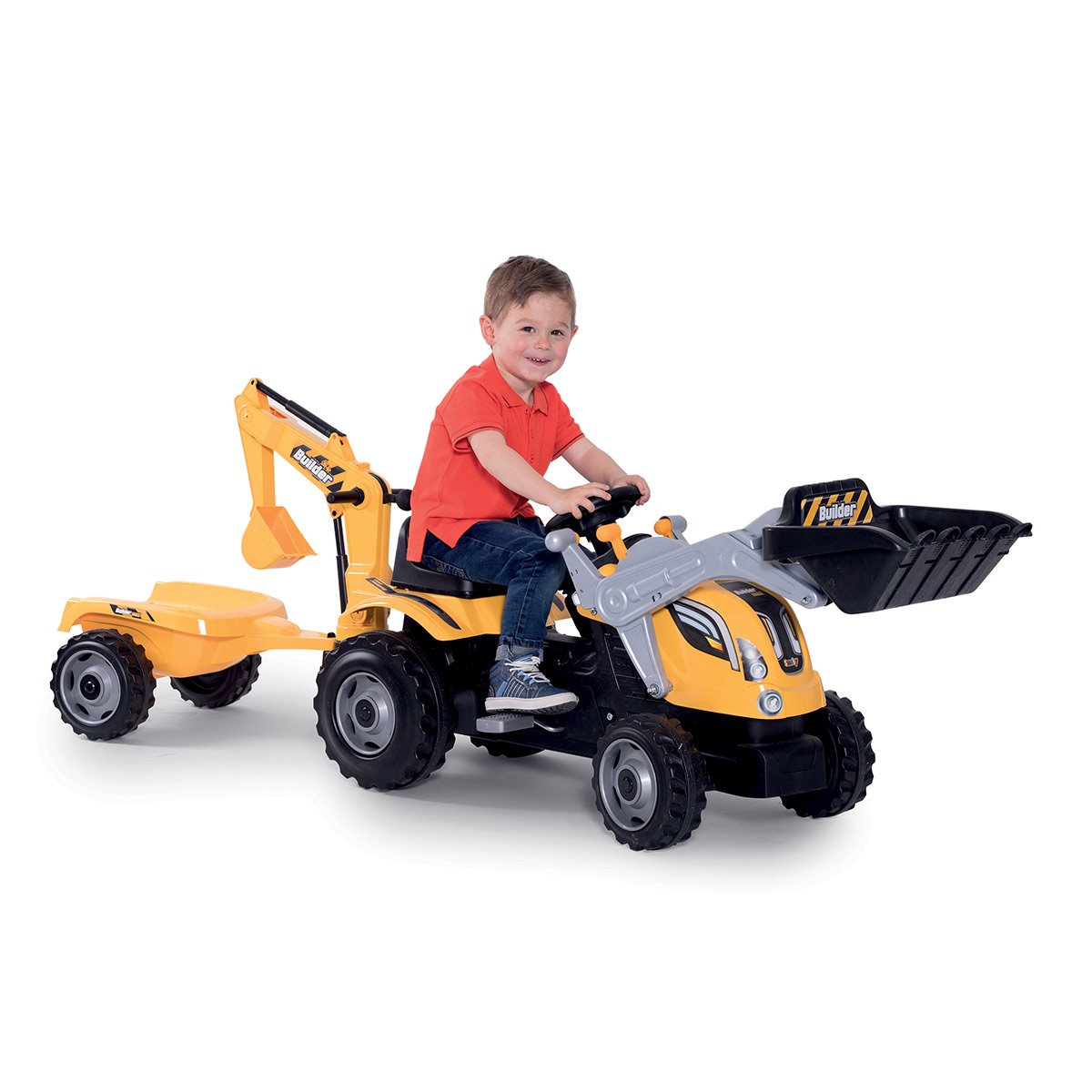 Smoby Tracteur enfant à pédales Builder Max avec remorque - La Grande Récré