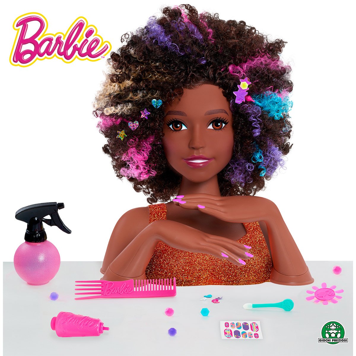Barbie Noire Aux Yeux étoilés Avec Des Cheveux Afro Tressés Roses