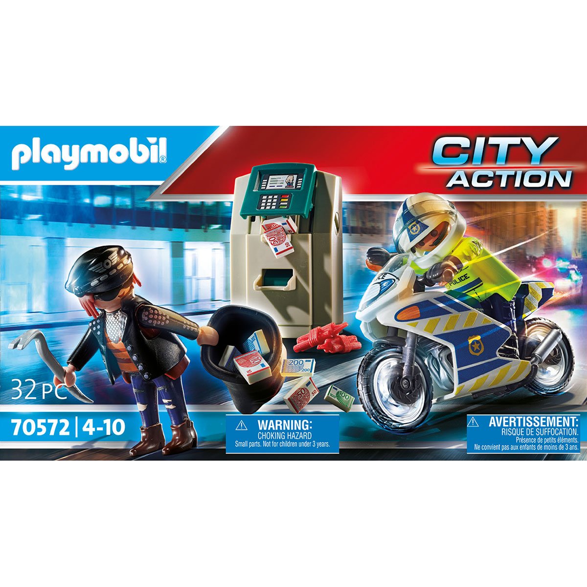 Police policier avec moto et voleur Playmobil City Action 70572