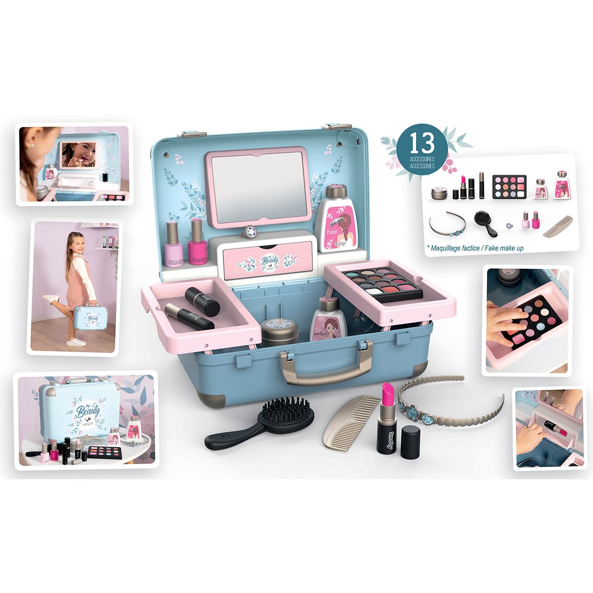 Uozonit Kit de Maquillage pour en Bois | Imaginative Girl Vanity Set avec  Miroir - Ensemble de vanité pour Fille avec Miroir, vanité pour, Jeu de