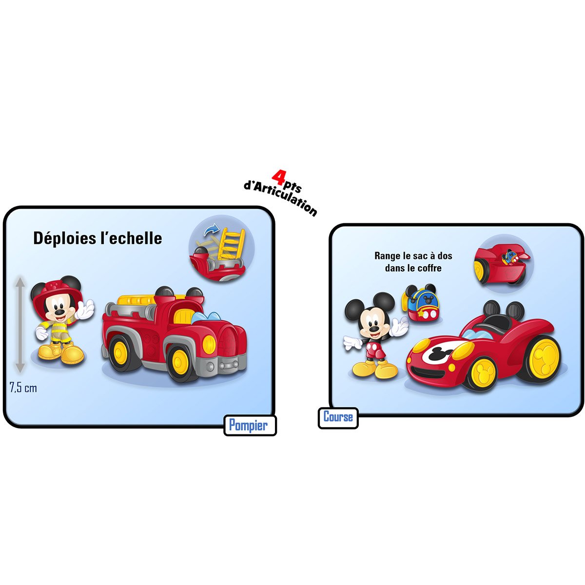 Mickey, Véhicule avec 1 figurine 7,5 cm et 1 accessoire, Modèle Course,  Jouet pour enfants dès 3 ans, GIOCHI PREZIOSI, MCC062