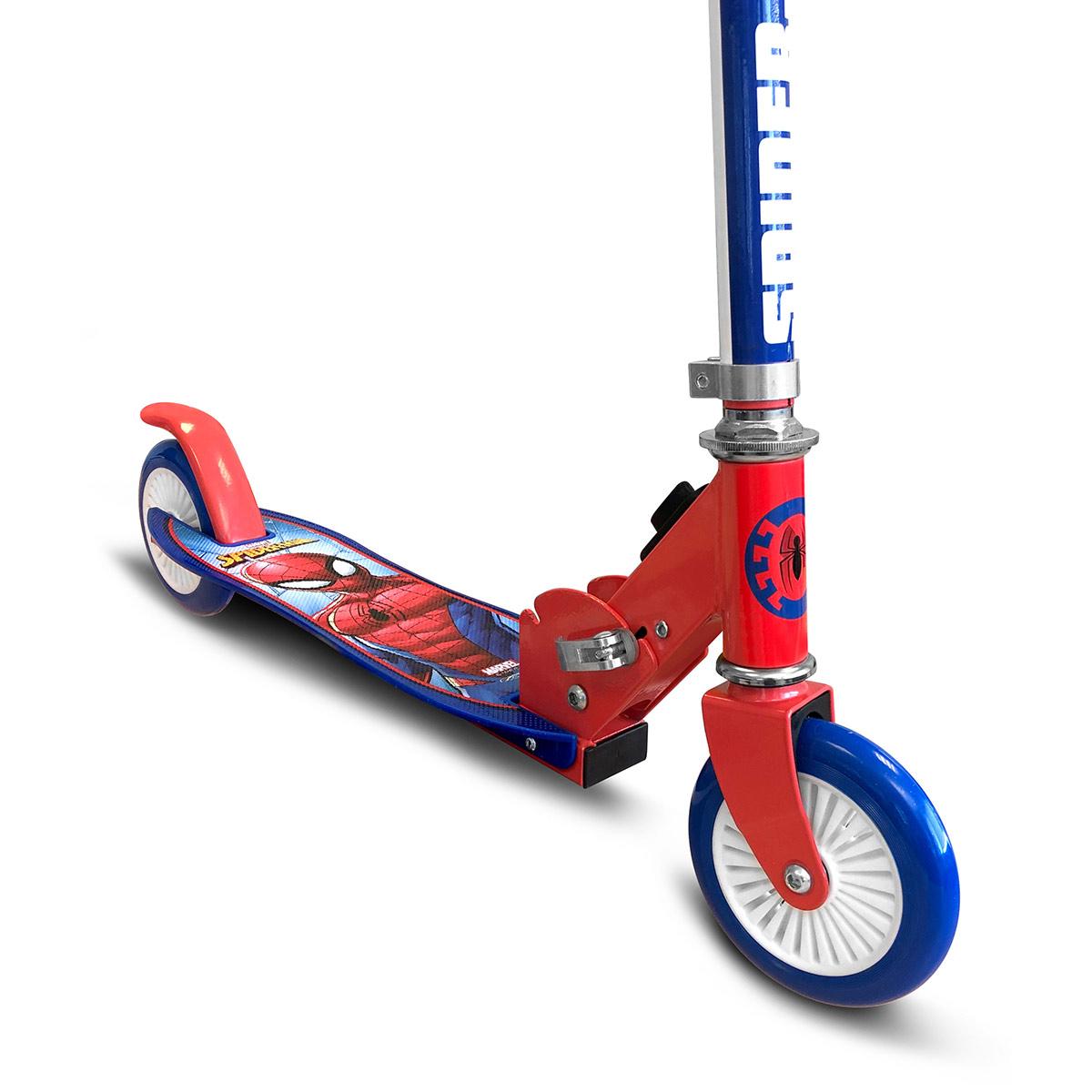 Trottinette Enfant Spiderman à Partir De 6 Ans - Guidon Réglable 71-80 Cm, Roues PU, Frein Pied, Max 50 Kg