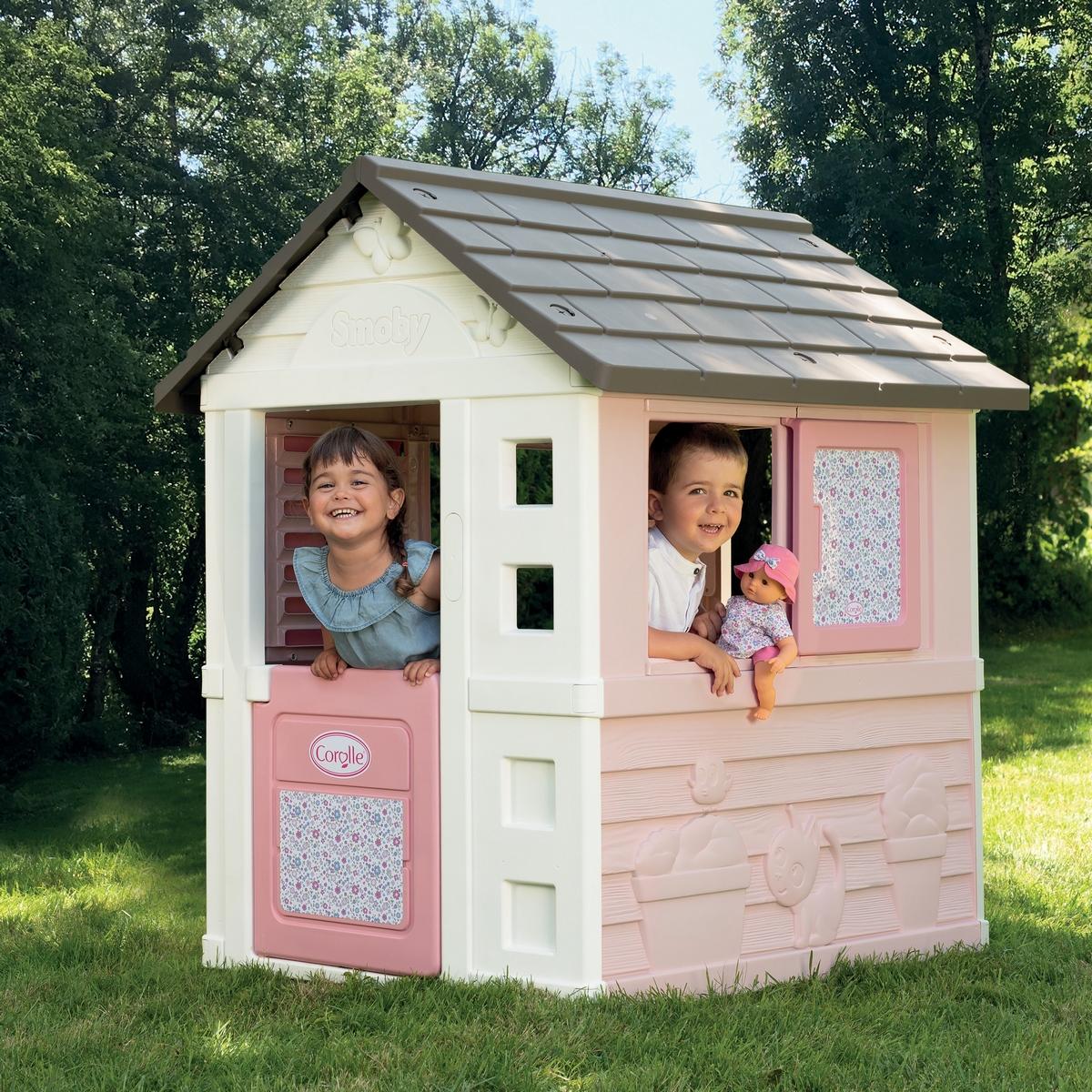Smoby Maison De Jardin Corolle Pour Enfant - Cabane Extérieure Avec Persiennes, Volets Coulissants Et Portillon - Anti-UV - Fabriquée En France - Dès 2 Ans