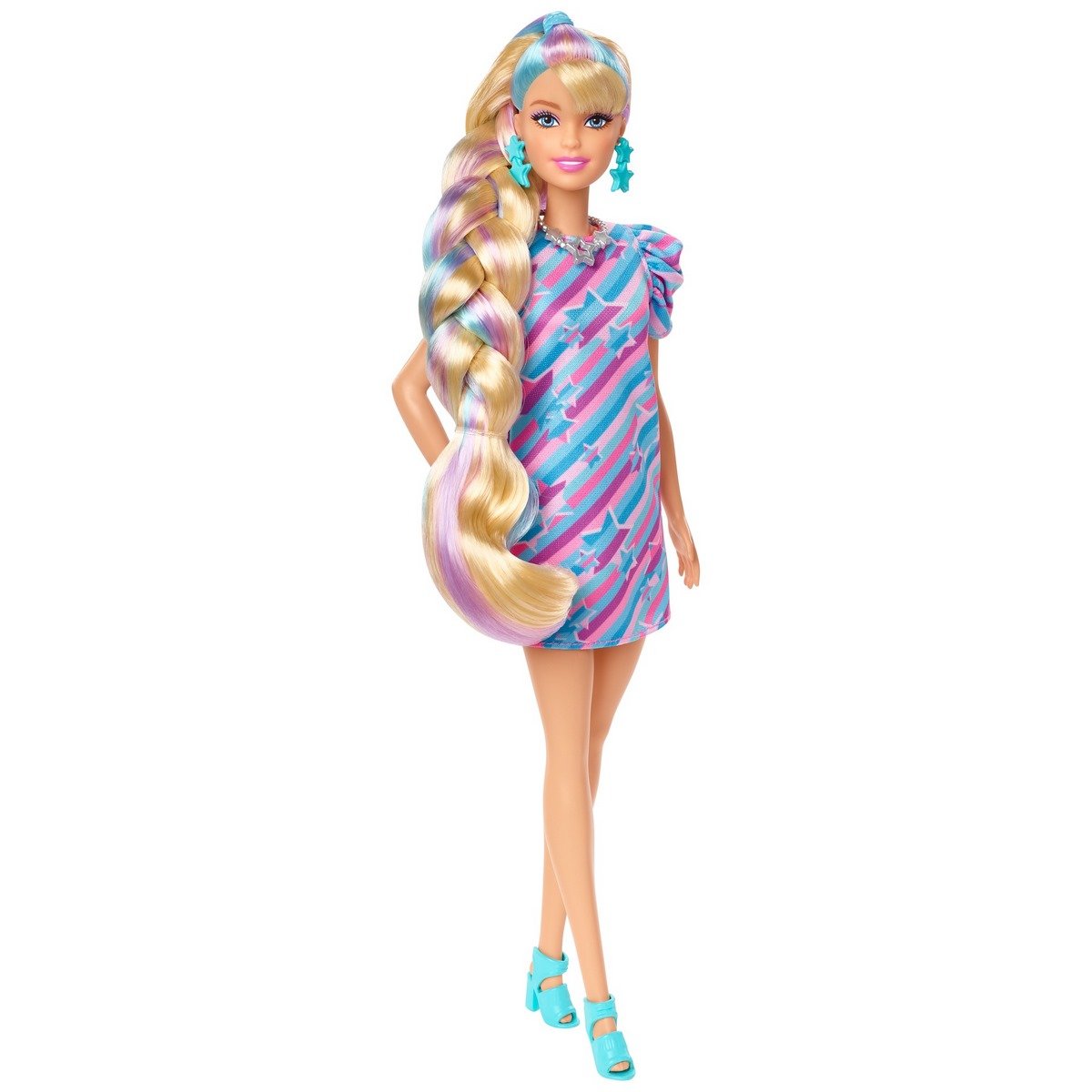 Barbie Ultra chevelure - Tête à coiffer blonde mèches arc-en-ciel - La  Grande Récré