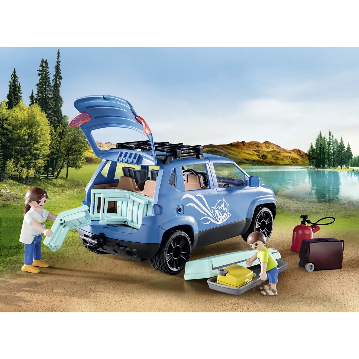Playmobil 71423 Famille avec Voiture et Caravane - Family Fun - Camping en  Nature en Famille - Comprend Quatre Personnages, Une Voiture décapotable  avec Coffre Amovible et Une Caravane - Dès 4