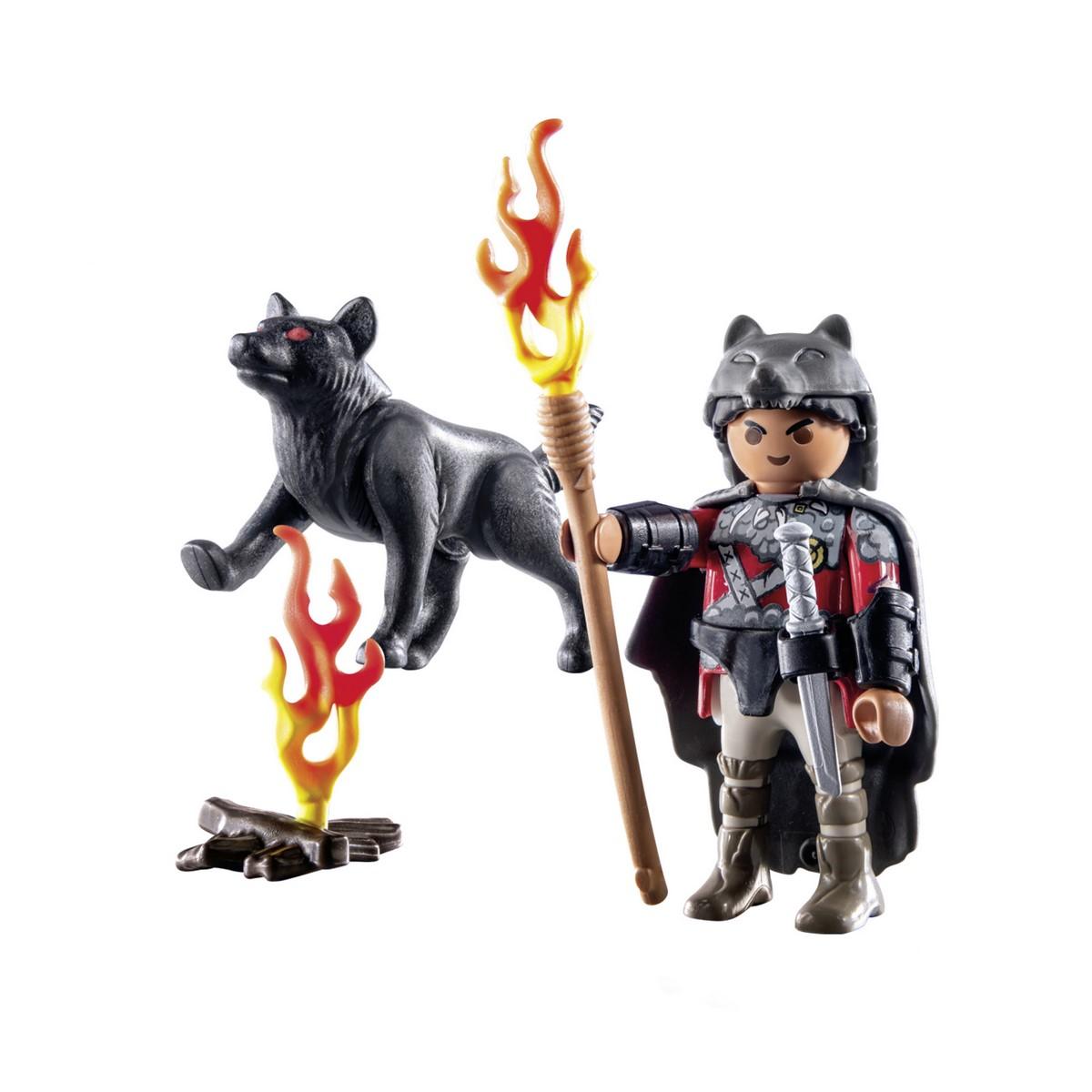 Figurine Playmobil Chevalier Du Loup (Noir) - Vintage - Occasion