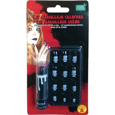 Kit de maquillage Tête de Mort : rouge à lèvres et faux-ongles