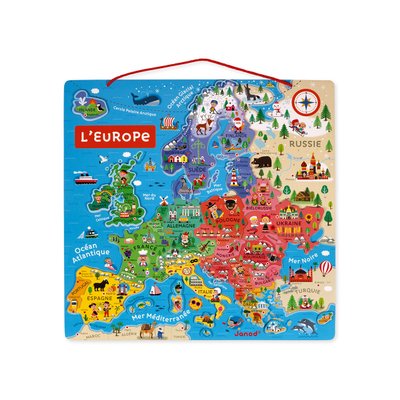 Carte magnétique de l'Europe en bois