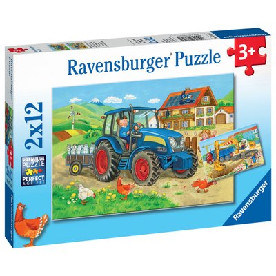 Puzzles Ravensburger 2X12 Pièces - Chantier et Ferme