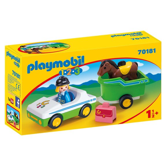 Cavalière avec voiture et remorque Playmobile 1.2.3 70181