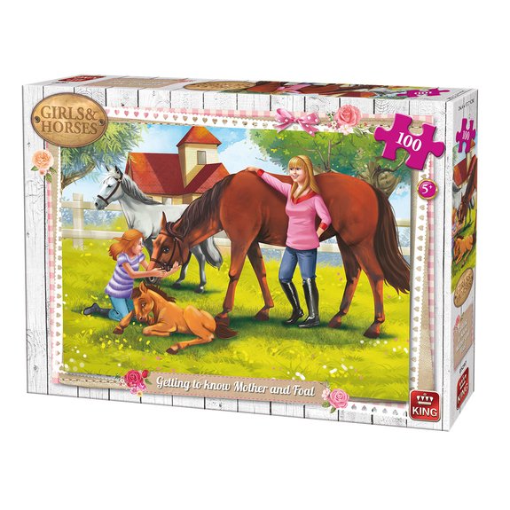 Puzzle 100 pièces King - Girls & Horses Jument et son poulain
