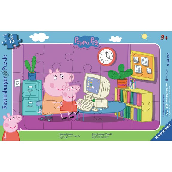 Puzzle cadre 15 pièces - Devant l'ordinateur - Peppa Pig