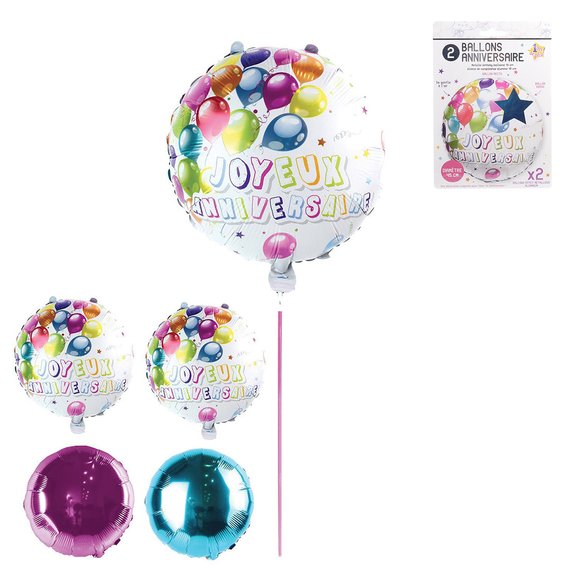 Lot de 2 ballons anniversaire verso effet alu 45cm