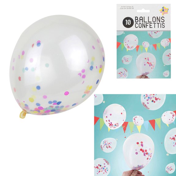 10 ballons confettis multicolores