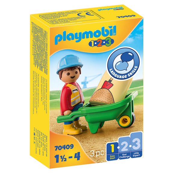 Playmobil 1.2.3 Ouvrier avec Brouette 70409
