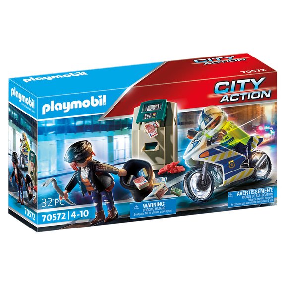 Playmobil Police policier avec moto et voleur City Action 70572