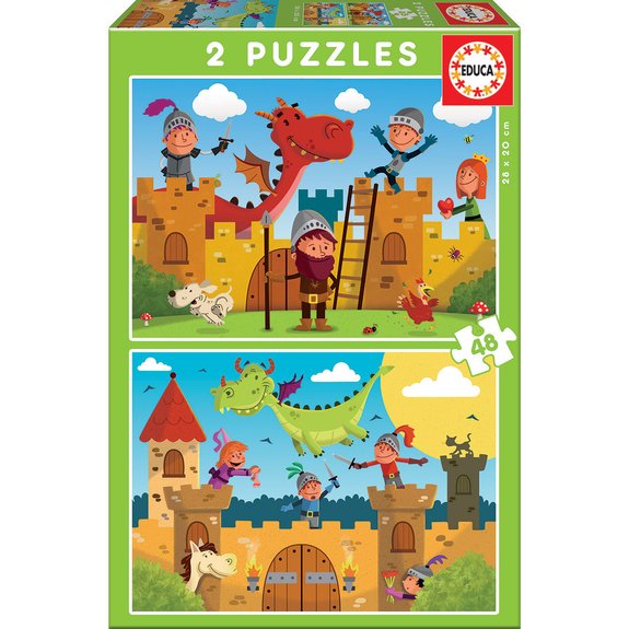 2 puzzles de 48 pièces Dragons et chevaliers