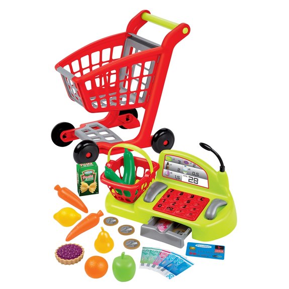 Chariot de supermarché pour enfants, caisse enregistreuse et accessoires