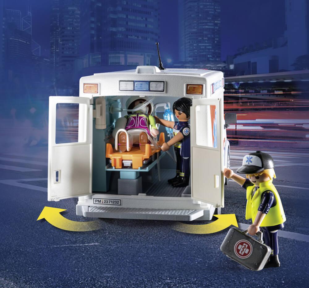 Ambulance Jouet Play City 1:12 – Véhicule D'Intervention Avec Lumières, Sons Et Civière Réglable Pour Petits Sauveteurs