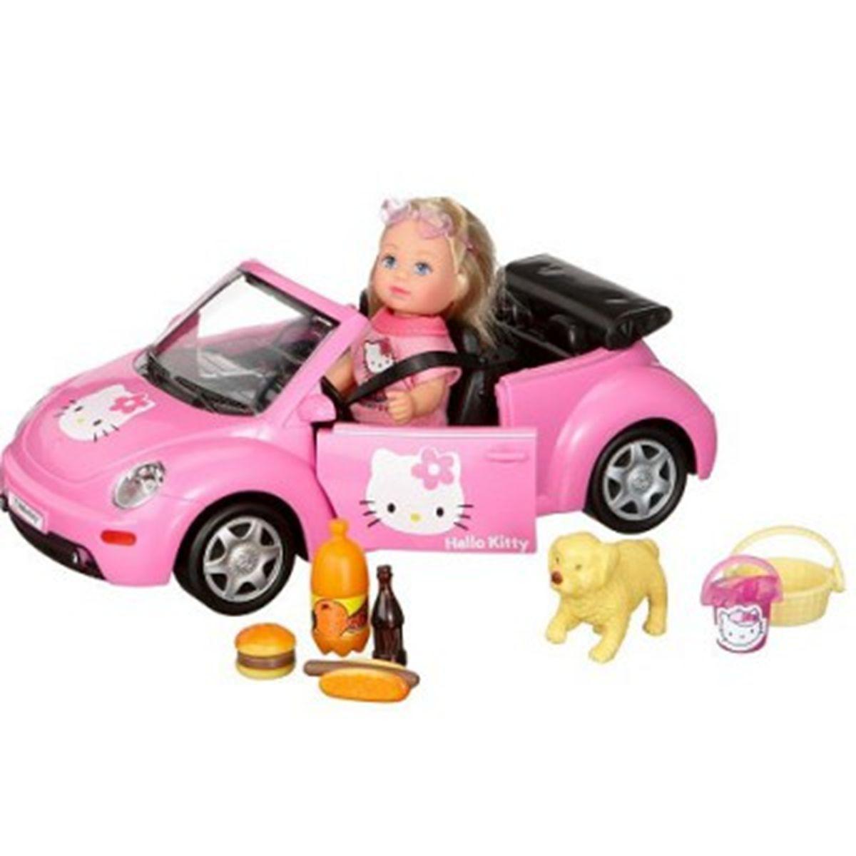 Poupee Mannequin Evi Et Sa Voiture New Beetle Hello Kitty