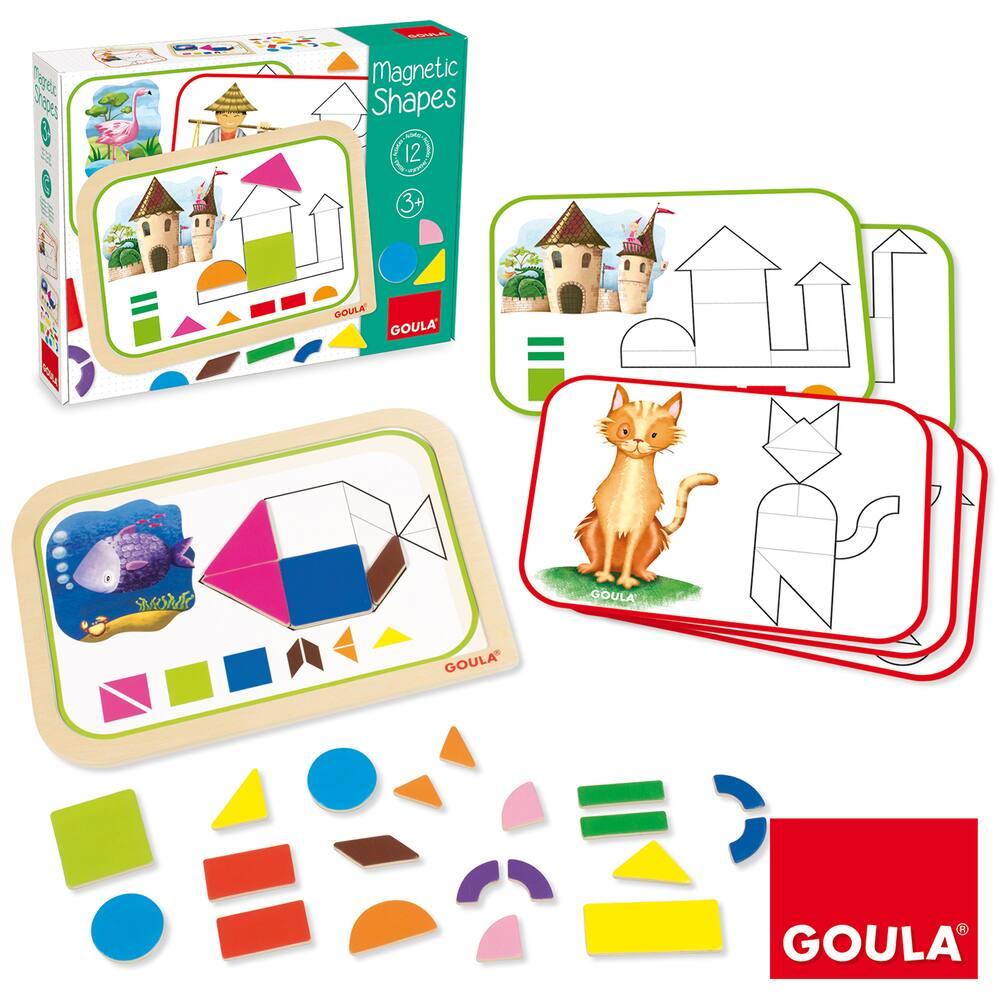 Goula Coffret Formes Magnétiques En Bois – 12 Activités Et 24 Pièces – Jeu Éducatif De Géométrie Dès 3 Ans