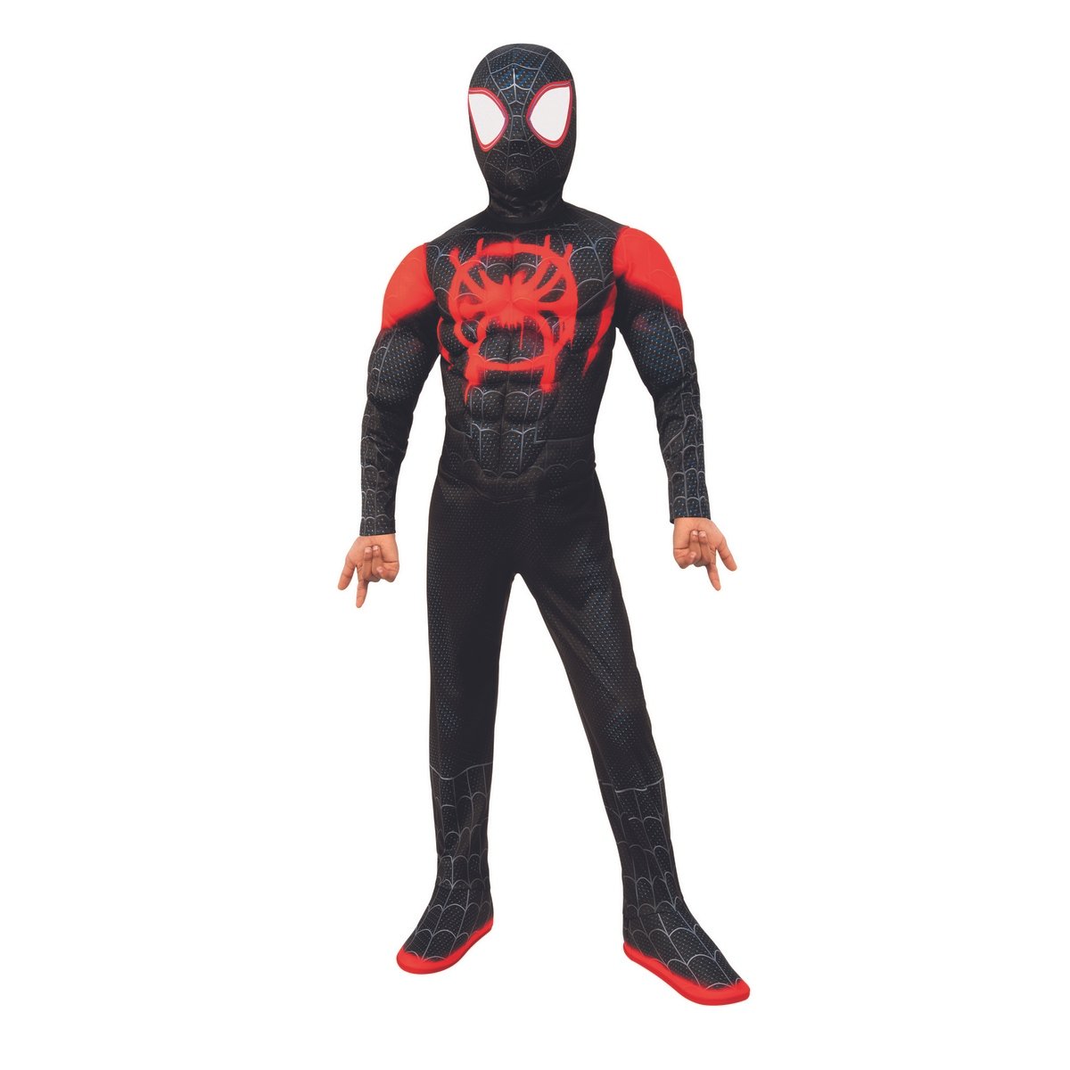 Spider man en costume noir et rouge se balance a cout de lance