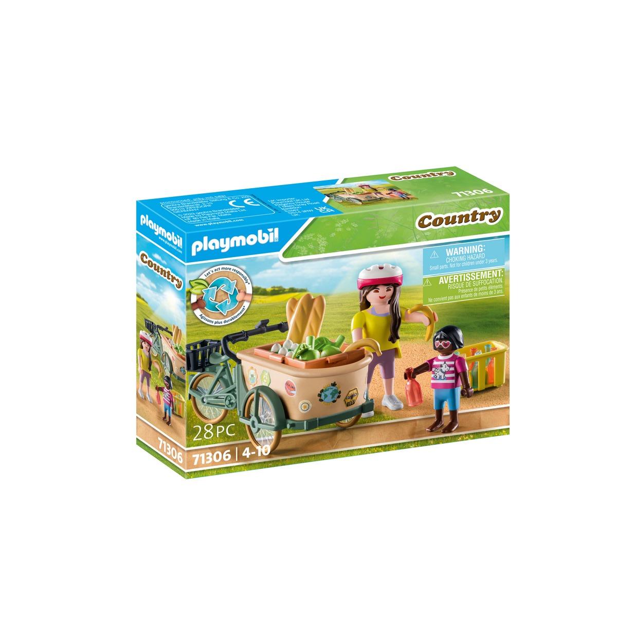 Cycliste avec velo et remorque avant Playmobil Country 71306 La Grande Recre
