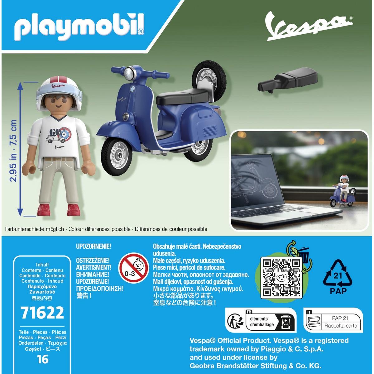 Playmobil 71622 Vespa 150 Sprint Veloce 1969 Bleu – Scooter Mythique Avec Personnage Et Accessoires
