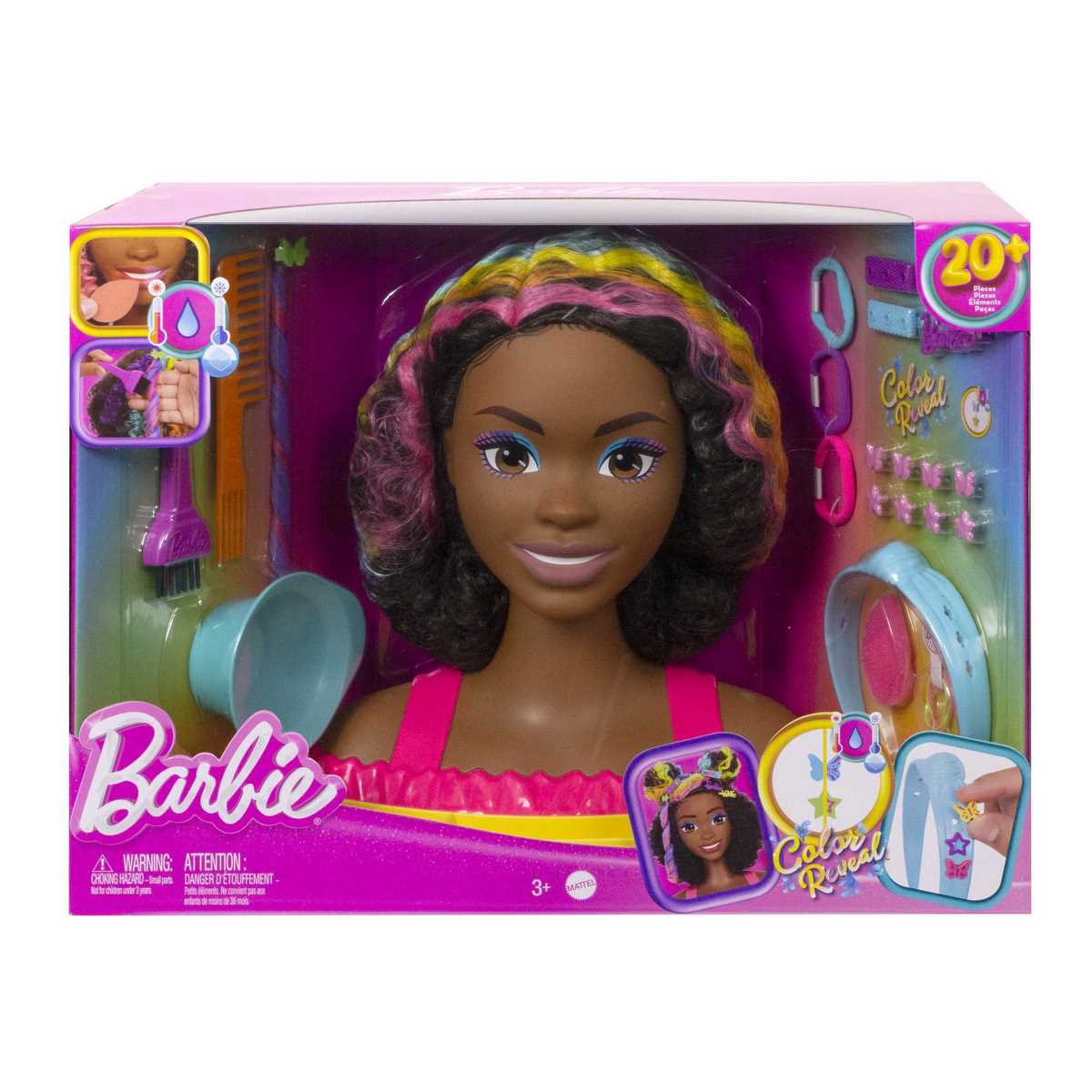 Barbie Ultra chevelure - Tête à coiffer brune avec mèches arc-en