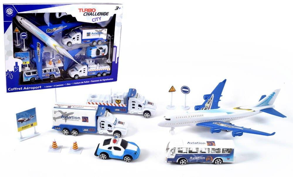 howa Jouet aéroport Bois avec Avion et hélicoptère 7018 | Coffret de jeu d'avion avec piste, tour, véhicules et 4 figurines, ensemble de jouets en bois comprenant 18 accessoires