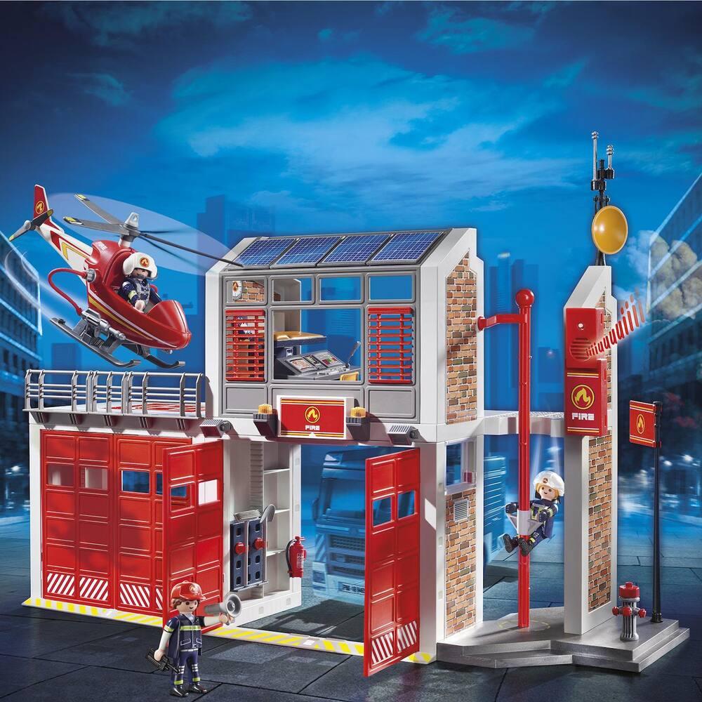 Caserne pompier 4 voitures + 1 helico TBE - Jeux & Jouets