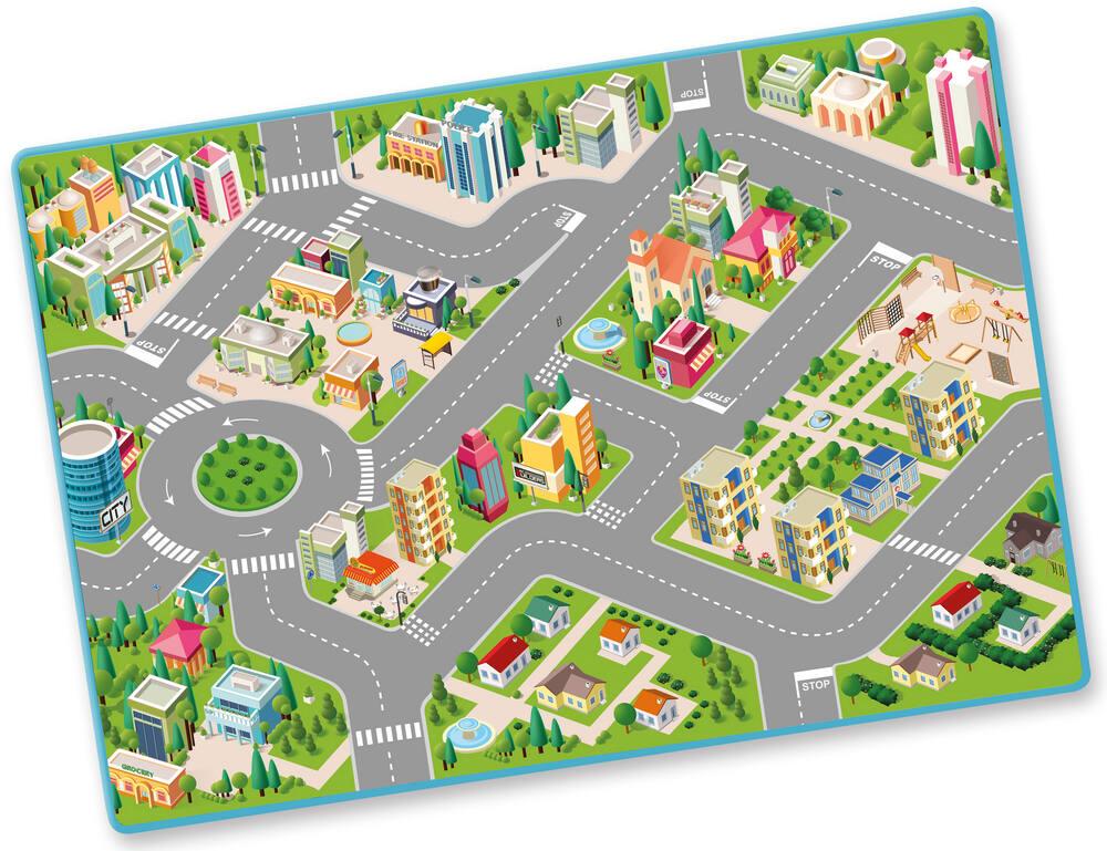 Tapis Routier Pour Petites Voitures – Carte Ville Avec Stationnement – 83x58 Cm – Jeu Créatif
