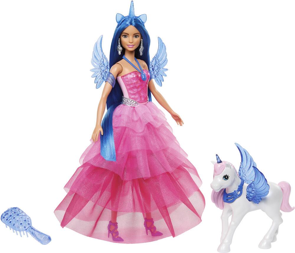 Barbie Coffret Poupée Il Était Une Fois Transformable en Sirène Ou Royal, Bébé Dragon Et Licorne, Vêtements Et Accessoires, Jouet Enfant, A Partir De 3 Ans, HLC28