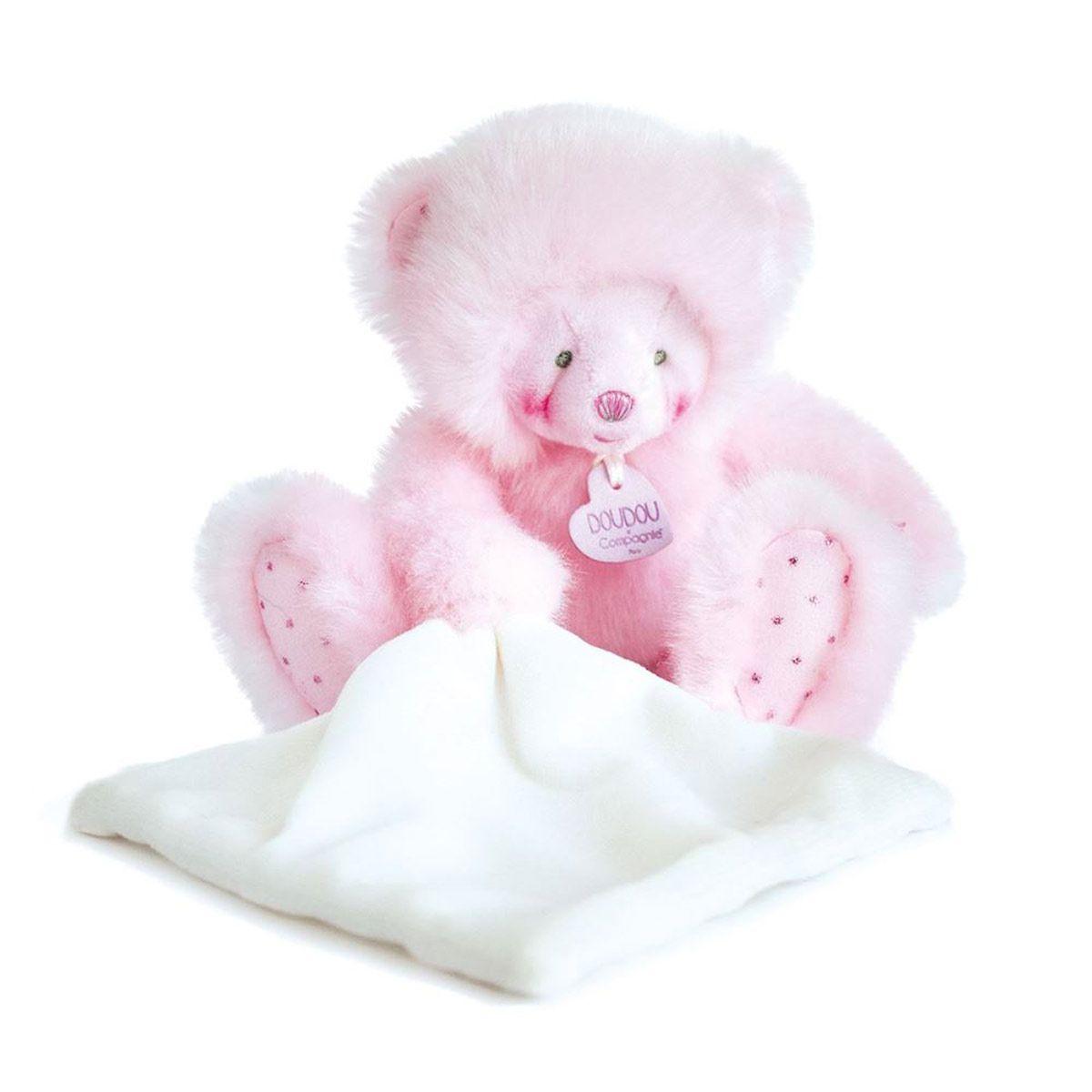 Trop Mimi Ourson Rose Avec Mouchoir Jouets D Eveil Et Peluches La Grande Recre