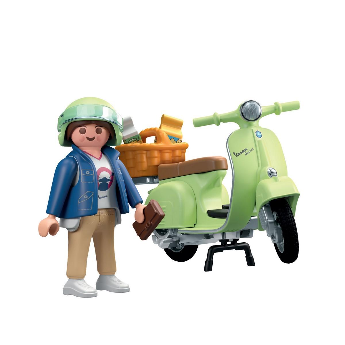 Playmobil 71622 Vespa 150 Sprint Veloce 1969 Bleu – Scooter Mythique Avec Personnage Et Accessoires