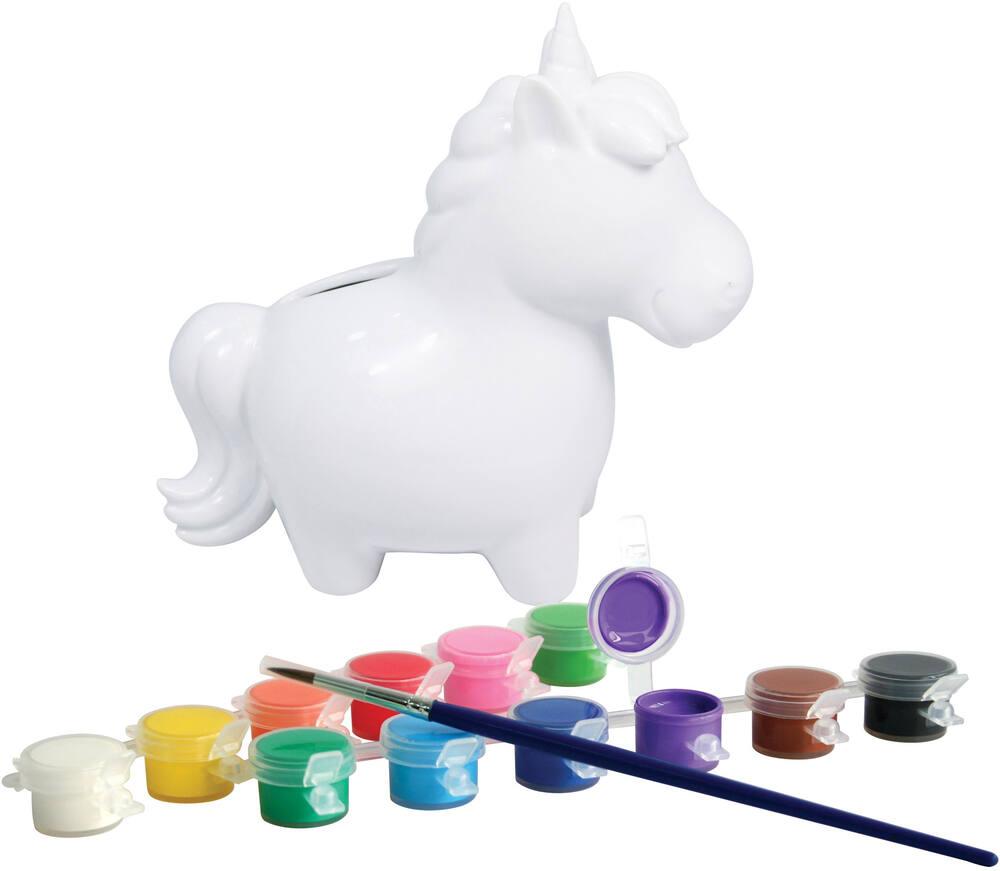 Tirelire Licorne à Peindre – Kit DIY Avec Pinceau Et Autocollants, Porcelaine 15 Cm, Activité Créative Dès 4 Ans