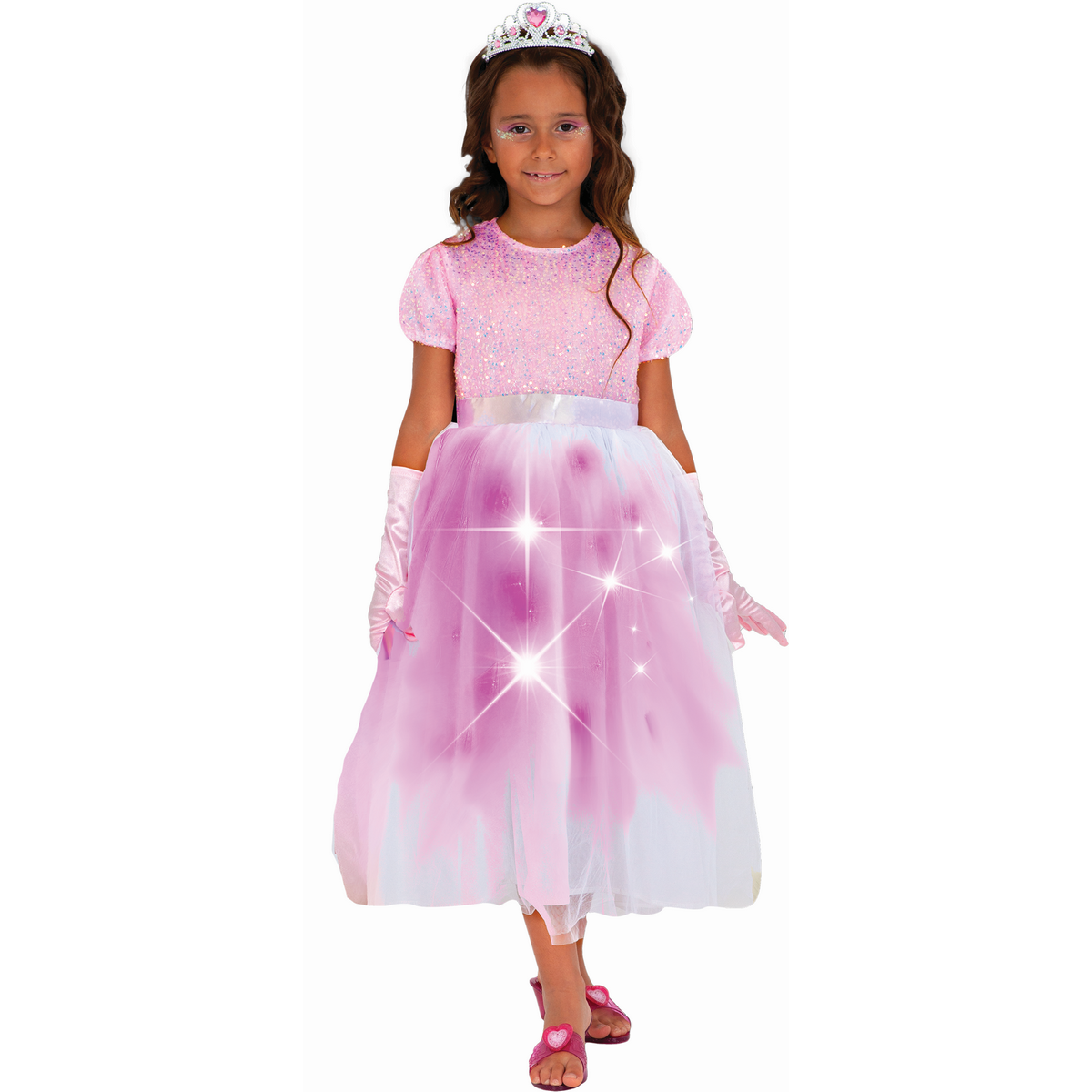 Costume d'Halloween, robe de sorcière lumineuse rose/violet avec