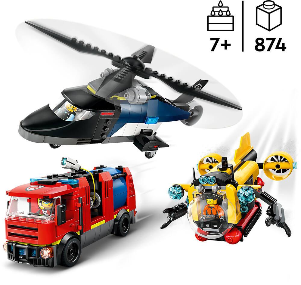XUEXUE Grand Hélicoptère Jouet Pour Garçons 3-7 Ans - Copter Police Secours Avec Grue, Lumières, Sons Et Panier Cargo Inclus