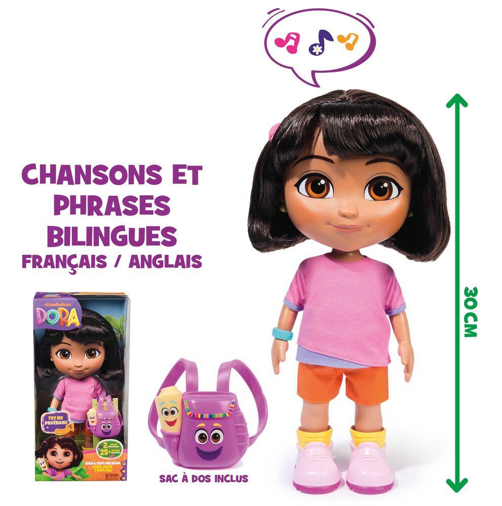 Dora - Sings and Explore Doll - Interactive Figure 30 Cm - 1 Figure 7 Accessories 2 Songs & 10 Sounds - Bilingual French English - Cartoon Doll House