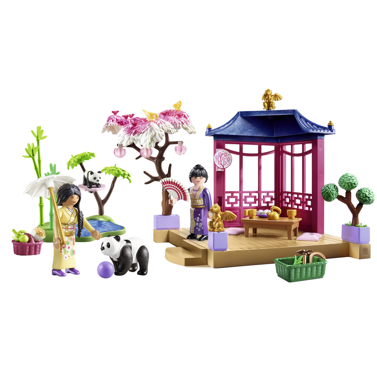 Lot Playmobil Vintage : La Dame Du Parc Avec Canard, Banc Et Arbre - Thème City Et Ferme