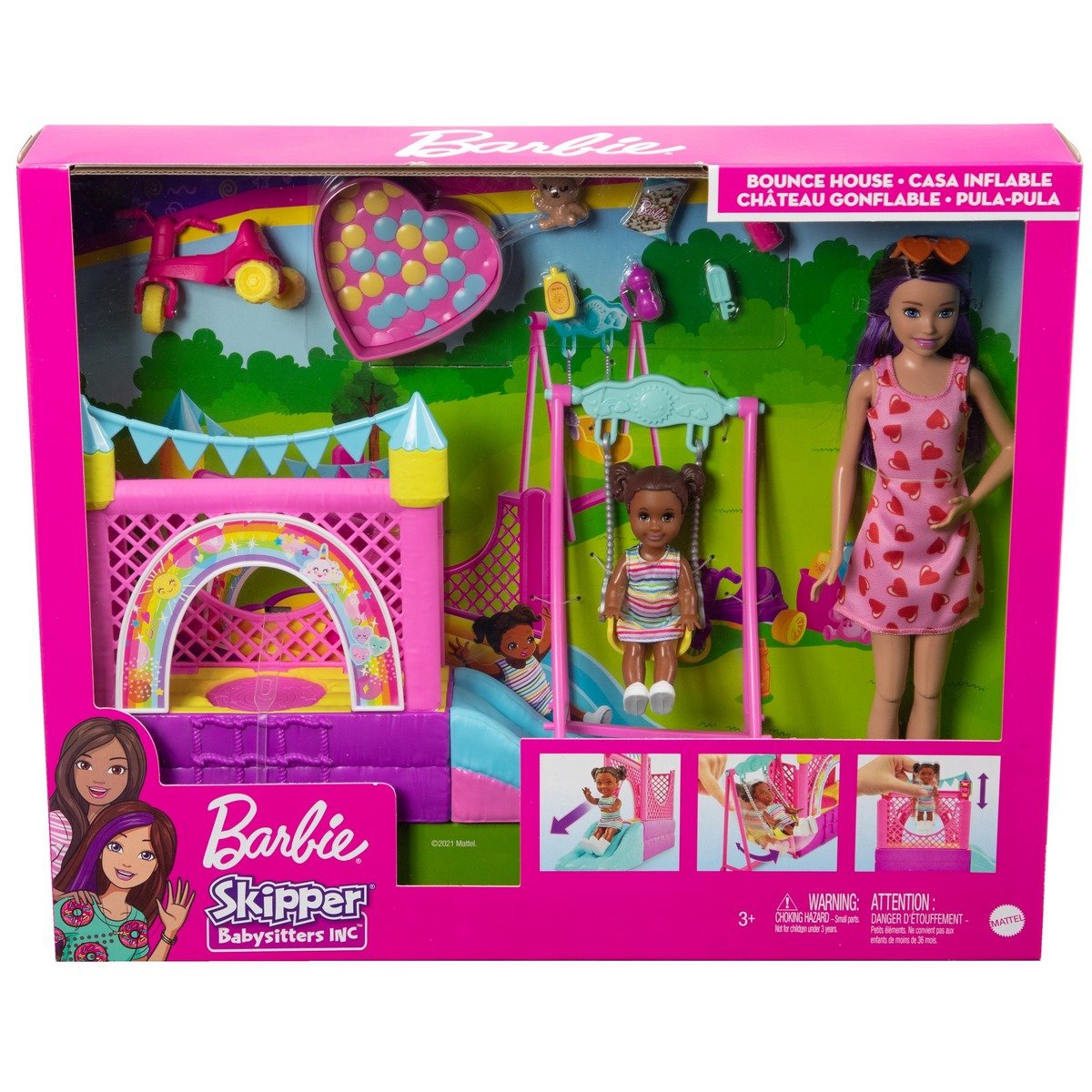 Coffret de jeu Repas et bain Skipper Babysitters Inc. Barbie avec poupée  Bébé à changement de couleur, baignoire et 6accessoires