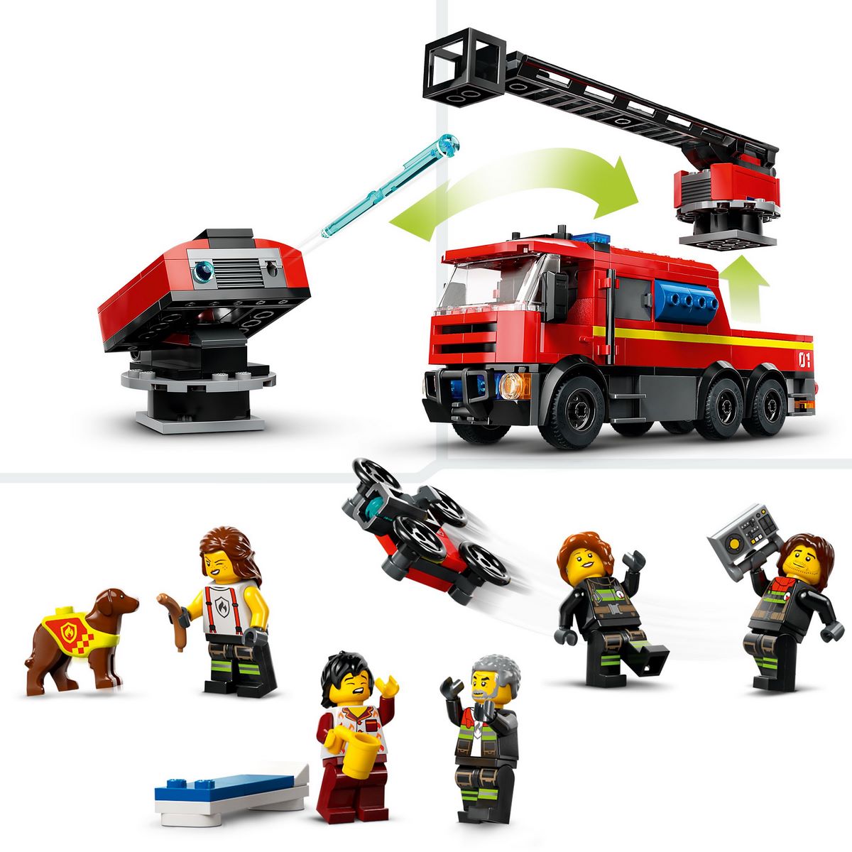LEGO City 60414 La Caserne et le Camion de Pompiers, Jouet de