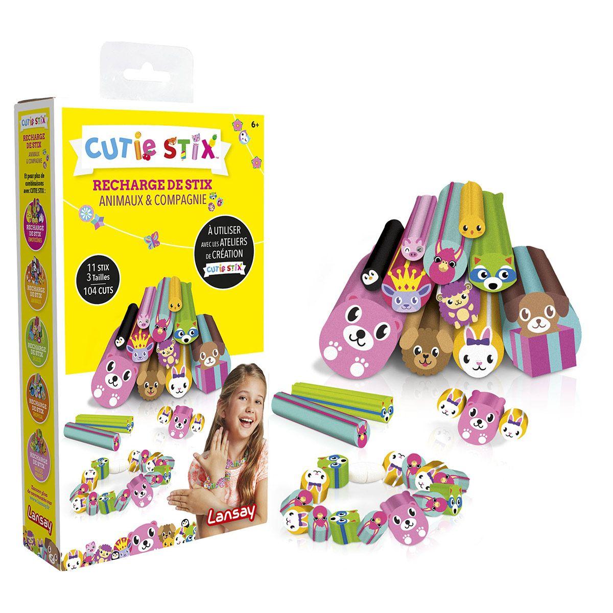 Recharge Cutie Stix Lansay Thème Happy - 11 Stix Smiley, Animaux, Fleurs - Pour Création De Bijoux Enfants Dès 6 Ans