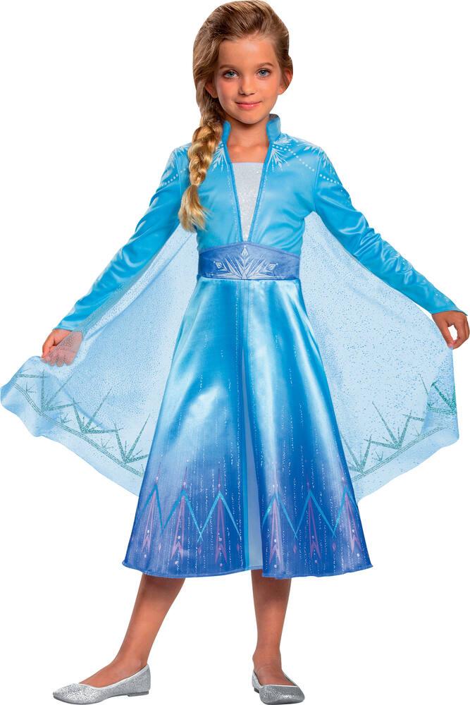 Eleasica Robe De Princesse Elsa – Reine Des Neiges – Manches Longues, Velours Bleu, Traîne En Tulle – Avec Accessoires (Couronne, Baguette, Gants, Tresse) – 5-6 Ans, Taille 130