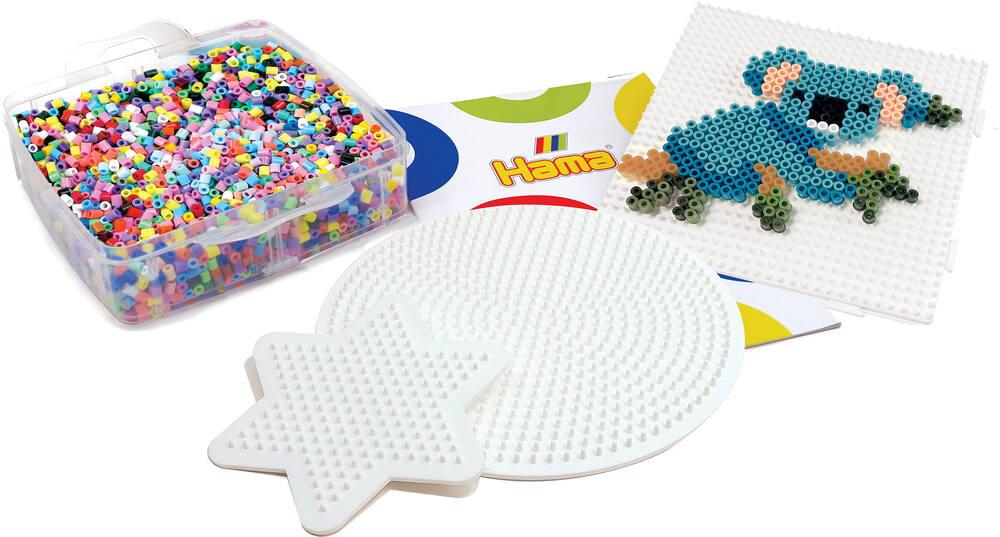 Hama - Boite Animaux - 600 Perles et 2 plaques - Perles à Repasser Taille Maxi - Loisirs créatifs dès 3 Ans 8751 Vert/Jaune/Orange/Gris/Noir/Marron
