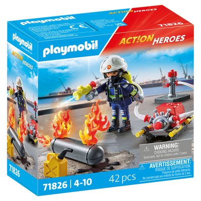 Pompier pompe à eau et réservoir enflammé PLAYMOBIL ACTION HEROES 71826