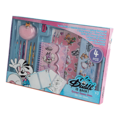 Coffret cadeau plumier stylo Carnet A6 et autocollants Diddl is Back