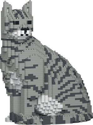 Figurine Chat tigré gris clair assis Bloc de construction Jekca_La Grande Récrée_1