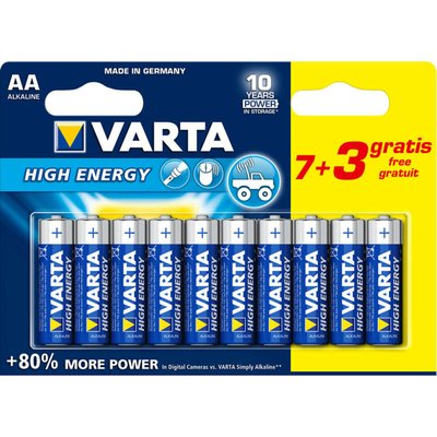 Lot de 7 piles LR6 High Energy + 3 gratuites