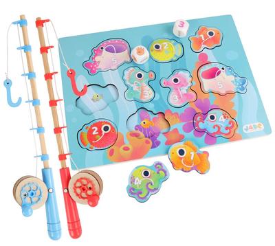 2 Cannes à Peche 43 Cm bois avec Moulinet + 10 Poissons bois_La Grande Récrée_1